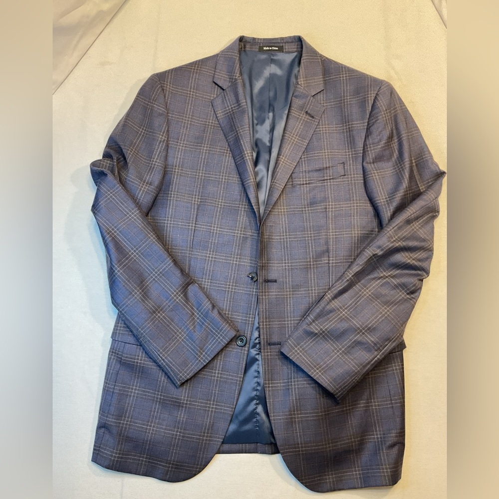 Egara Men's Dark Gray & Blue Modern Pattern Long Sleeve 2 Button Blazer, 40 Reg